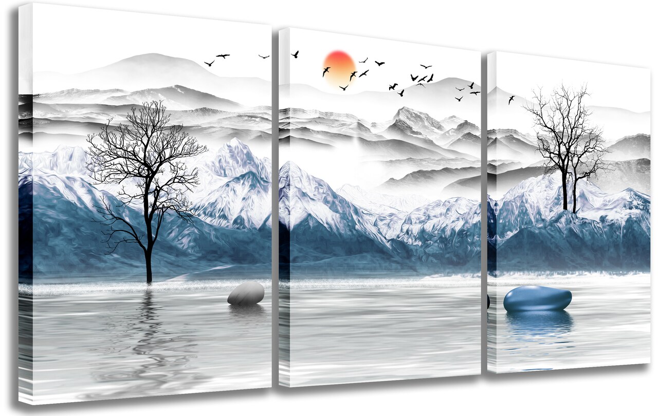 Mountain Landscape Canvas Wall Art - Modern 3-Piece Set for Living Room, Bedroom, Bathroom, Office - 12"x16" Prints